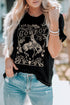 Black Cowboy 78 Letter Graphic Print Crew Neck T Shirt